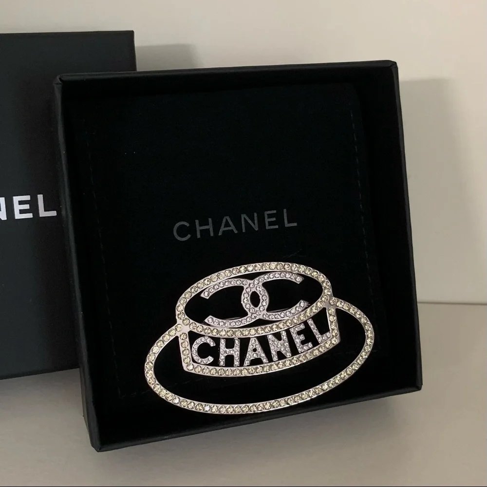 Chanel crystal hat brooch pin